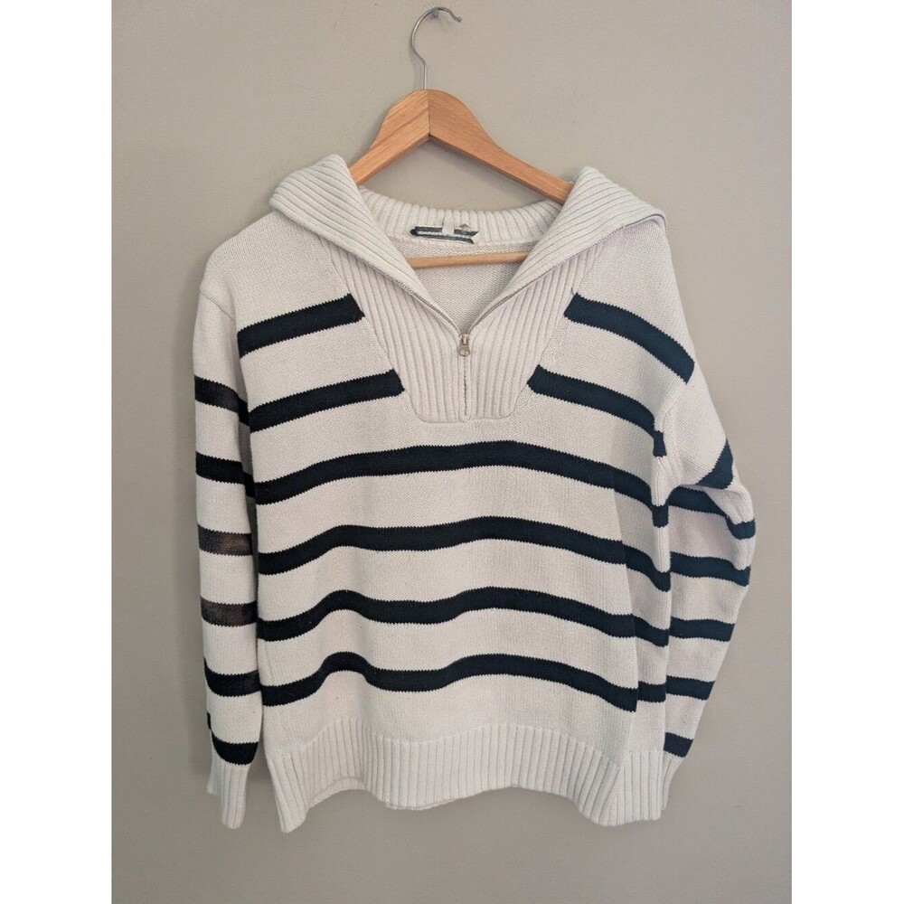 English Factory White Stripe Pullover Sweater Size S